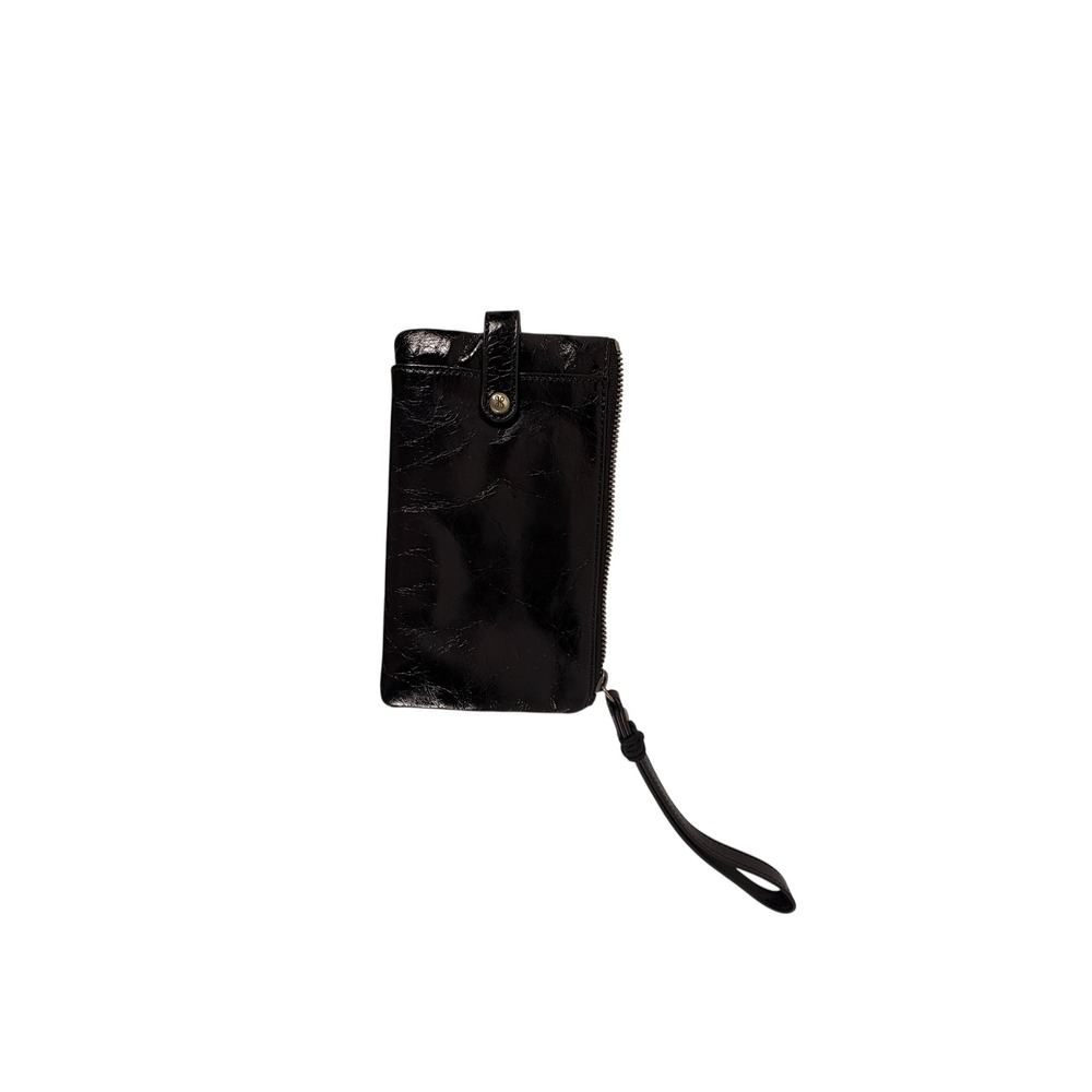 Hobo Wristlet Wallet Womens Small Black Excellent Glazed Leather Zip Pouch